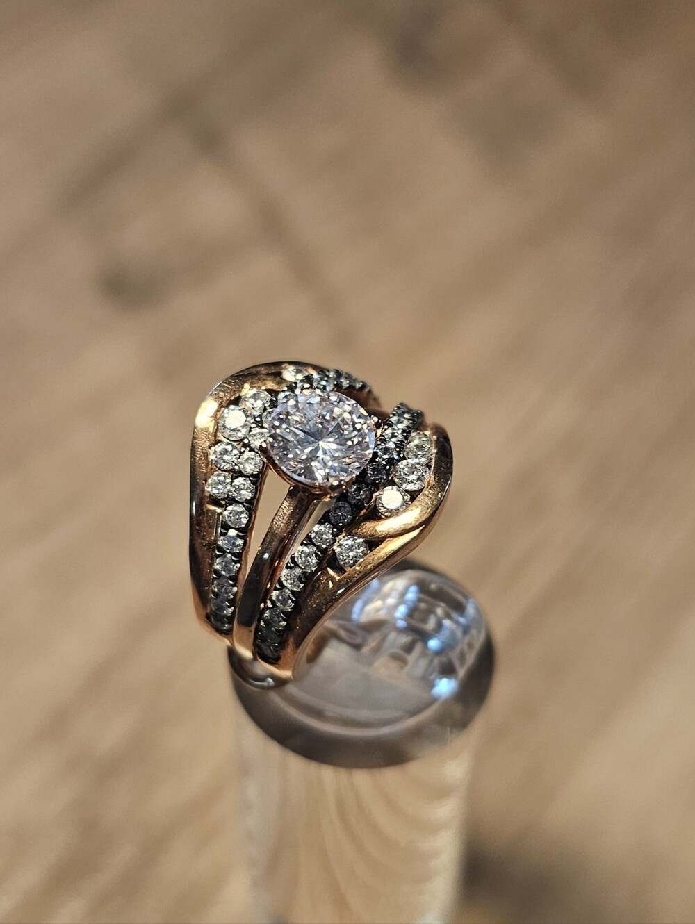 Gold-Tone Women's Cubic Zirconia Halo Ring - Sparkling Champagne- Both